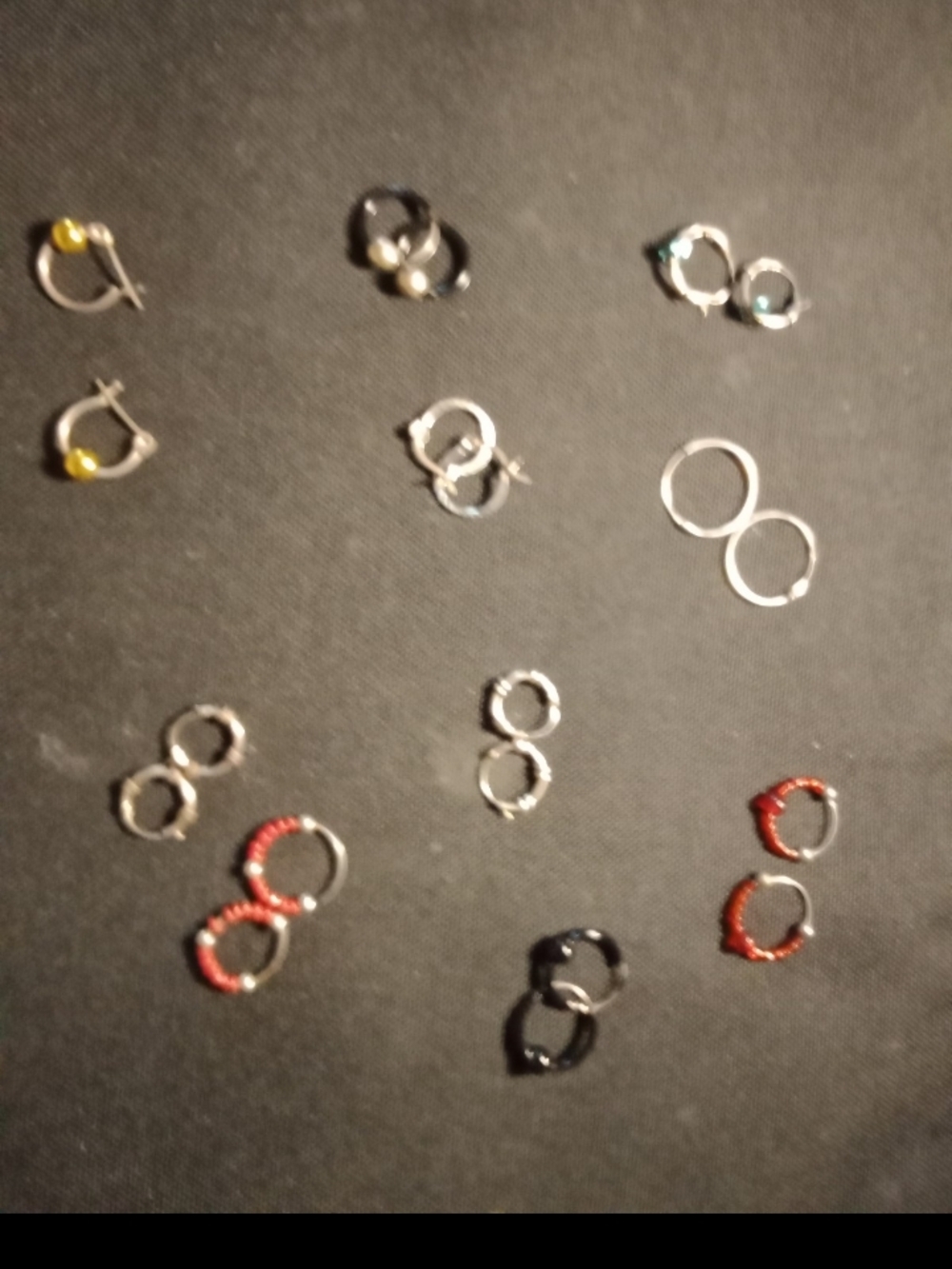 Assorted Silver Hoop Earring Set with Red and Black Bead Accents